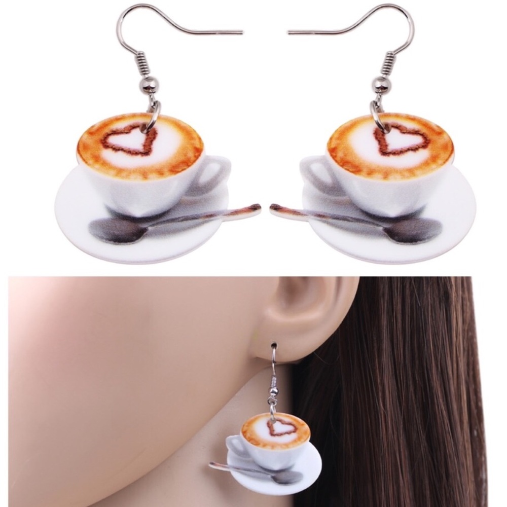 Cappuccino Americana Coffee Cup Acrylic Earrings - Picture 2 of 6
